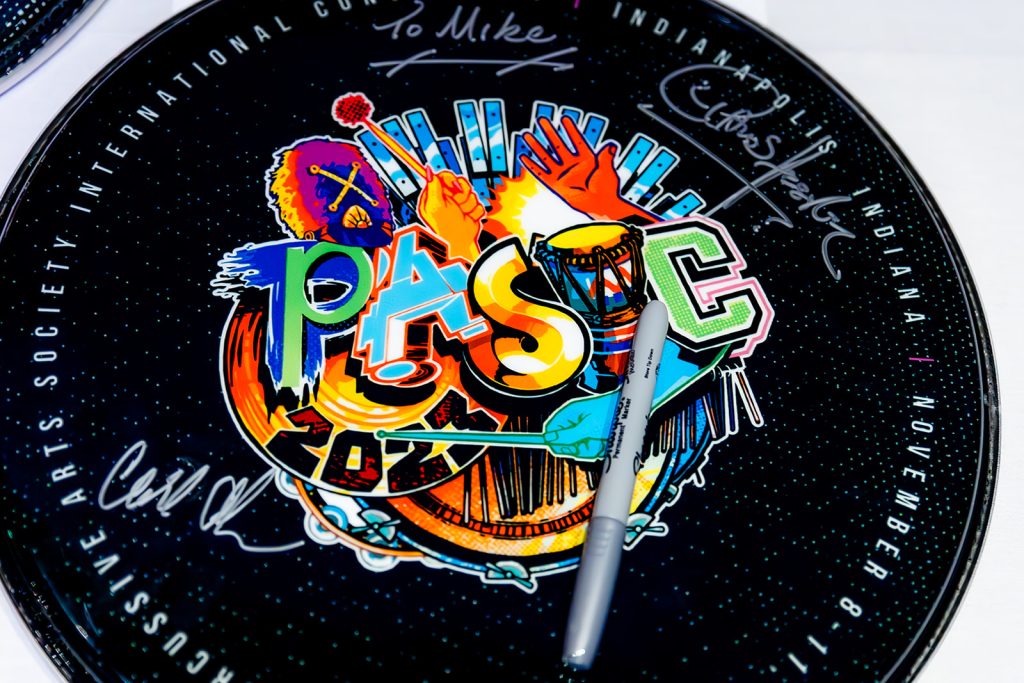 DrumFest at PASIC featuring custom signed drumhead artwork