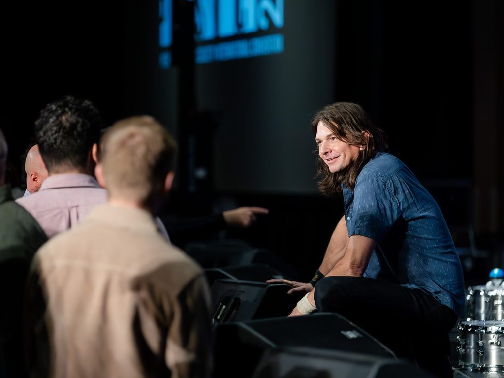 DrumFest at PASIC featuring drummer Glenn Kotche talking with fans