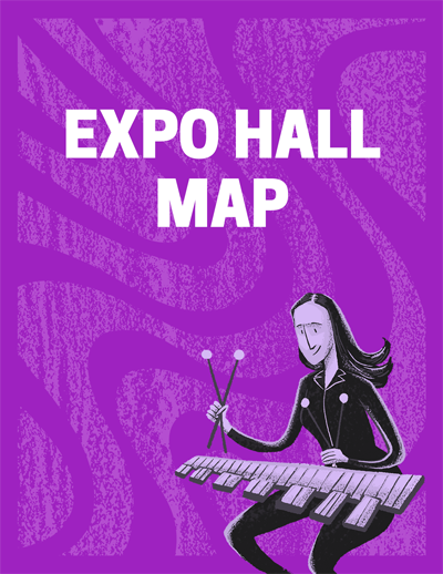 Purple graphic with words Expo Hall Map