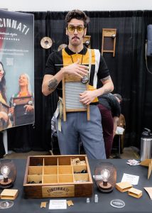 Man gives percussive washboard demonstration at Percussive Arts Society International Convention.