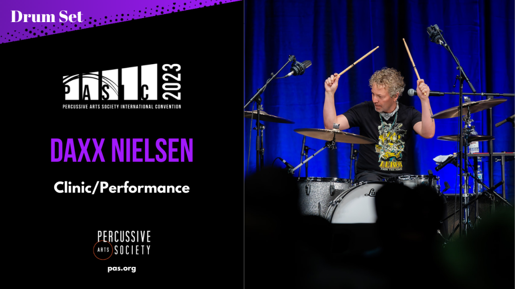 Daxx Nielsen pictured during his clinic at PASIC 2023 in this video thumbnail image.