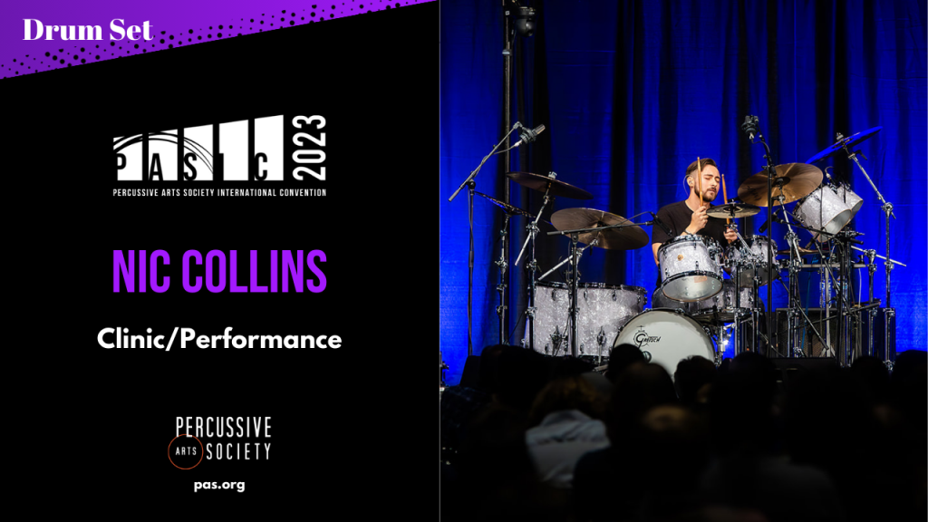 Nic Collins pictured during his clinic at PASIC 2023 in this video thumbnail image.