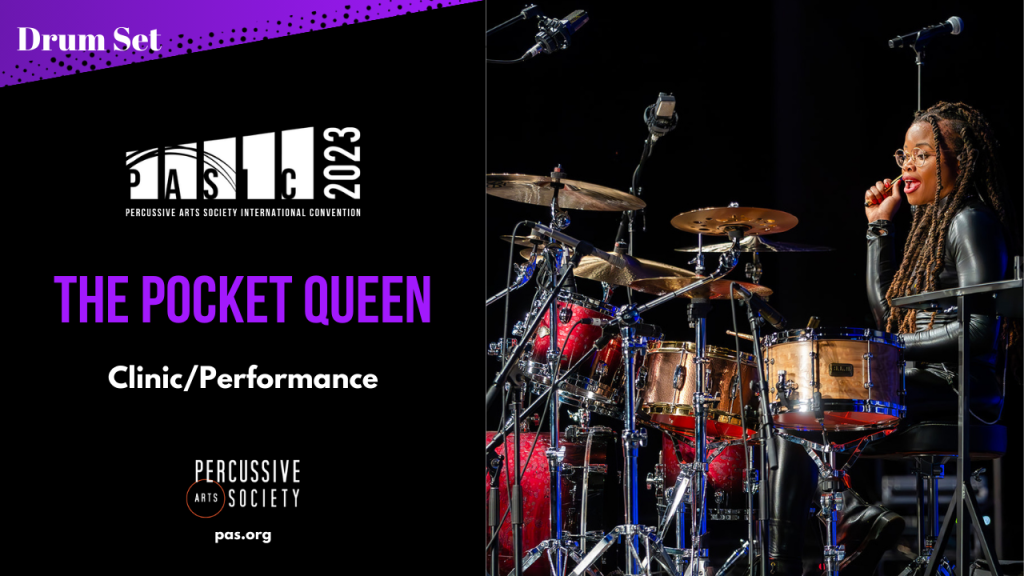The Pocket Queen pictured during her clinic at PASIC 2023 in this video thumbnail image.