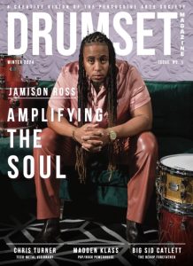 Jamison Ross pictured on the cover of DRUMSET Magazine