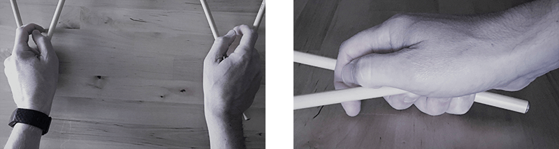 Traditional Grip, top view (left). Traditional Grip, side view (right).