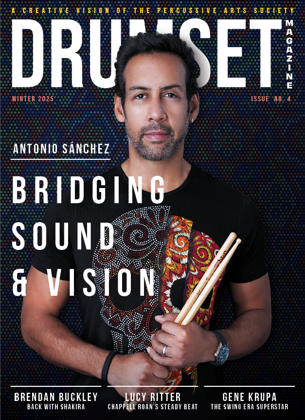 Cover of winter 2025 issue of DRUMSET Magazine featuring Antonio Sánchez