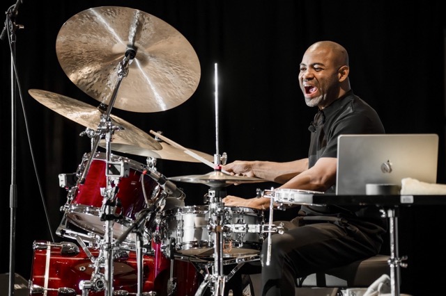 Isac Jamba on the drumset at PASIC50